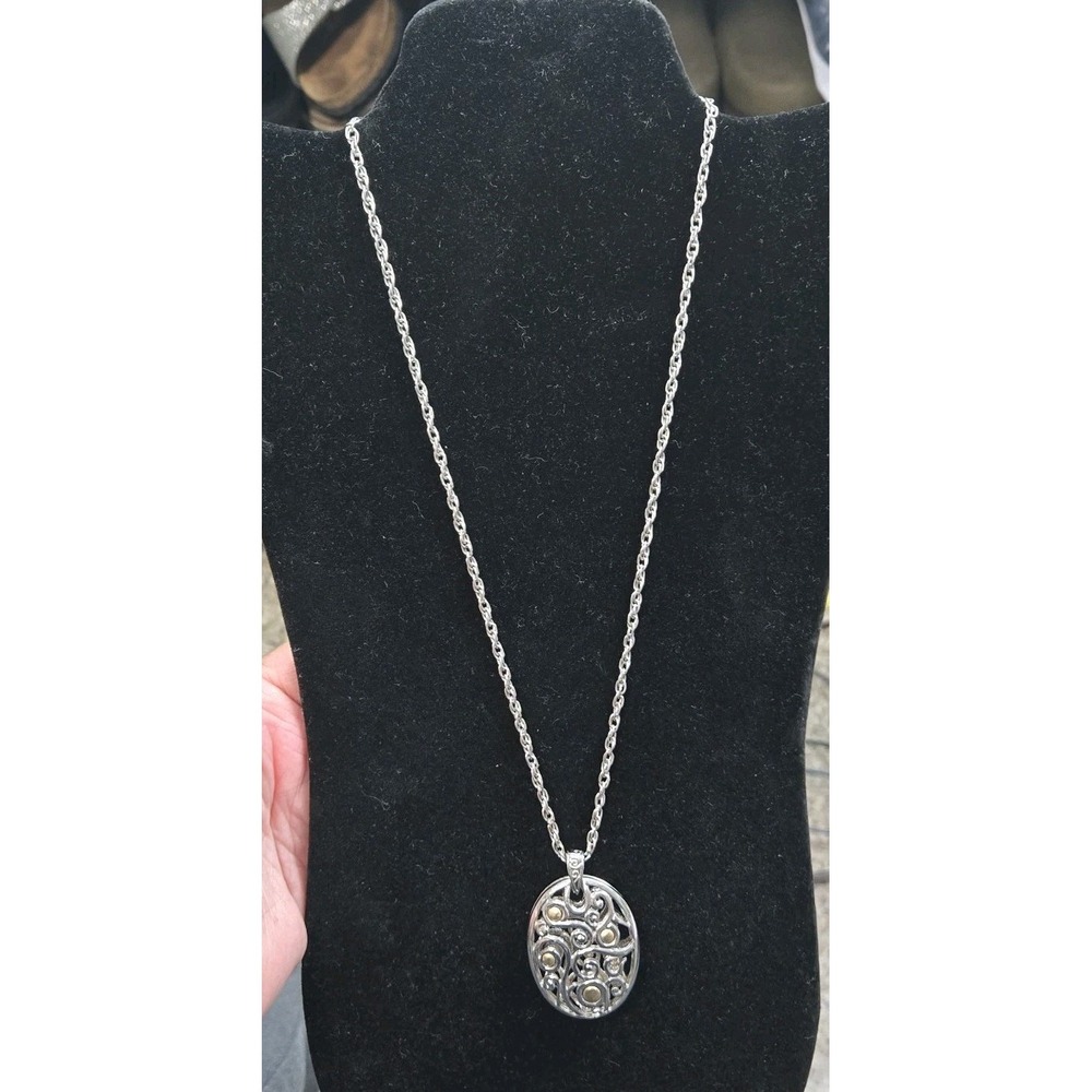BRIGHTON ADARA Reversible Silver & Gold Two Tone Oval Pendant on 22" Chain